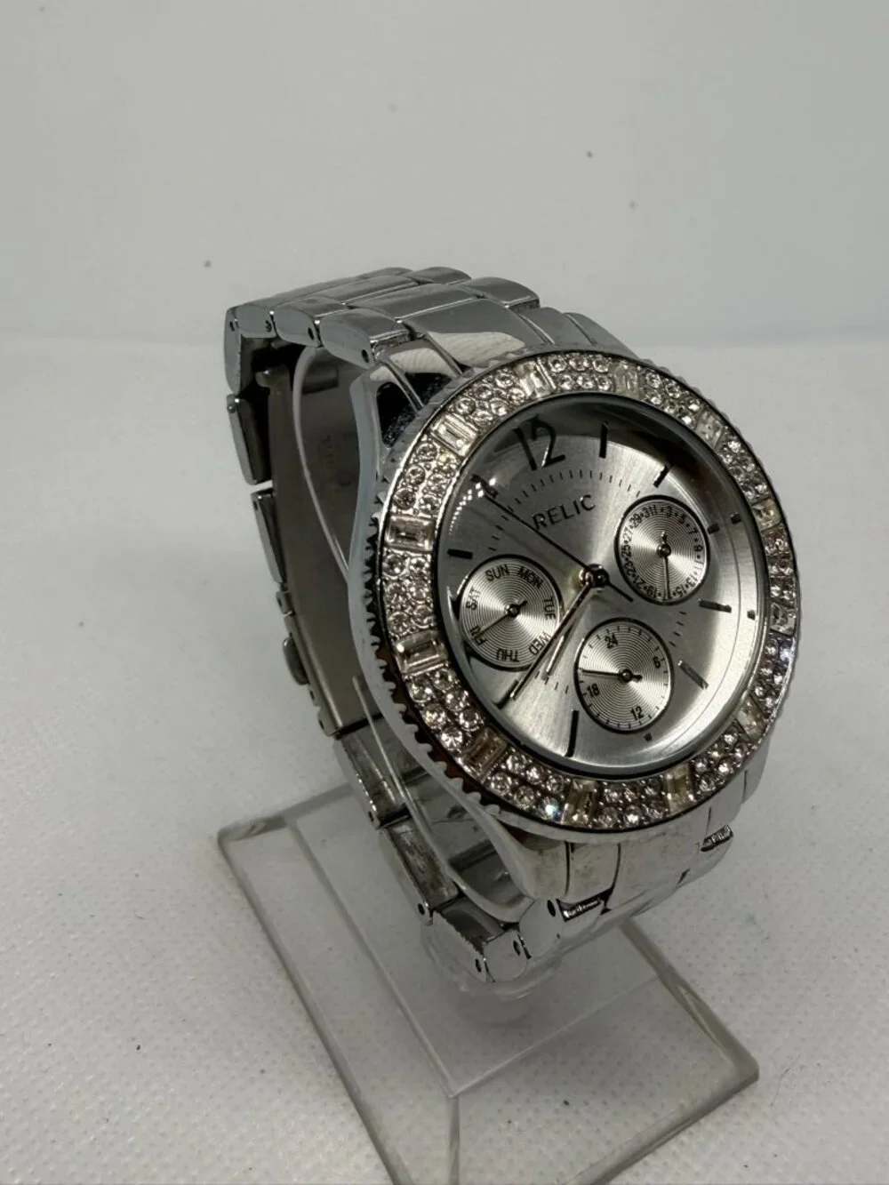 Relic Fossil Sophia Ladies Silver Stainless Steel Crystal Bezel Watch ZR15739